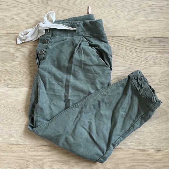 Aritzia Wilfred Allant Tan Linen ankle crepe drawstring jogger women’s pants Sz0 - Picture 9 of 9